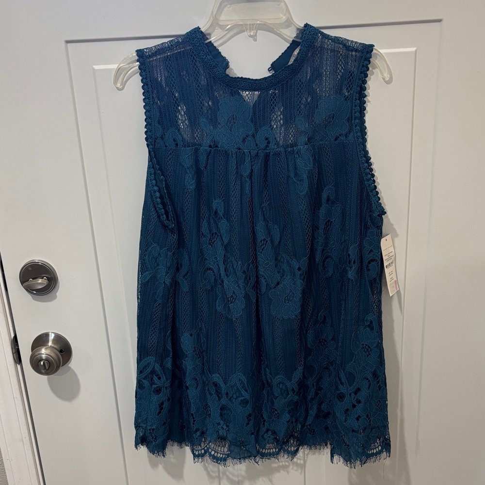Sleeveless Teal Lace Overlay Women's Top